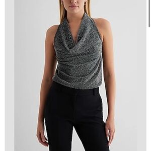NWT Express Shine Draped Cowl Halter Neck Tank